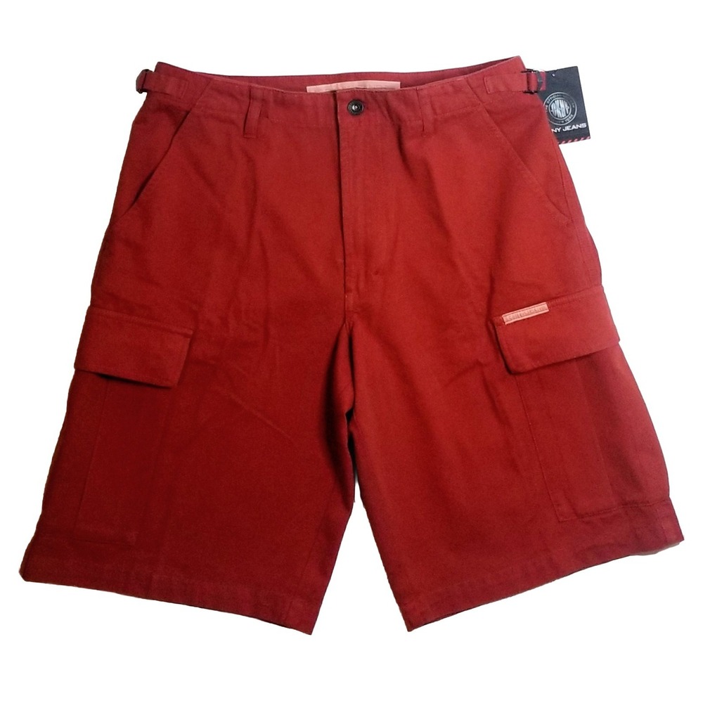 VINTAGE DKNY Shorts Mens 38 Red Utility Cargo Y2K 2000s 90s Skater Baggy Raver